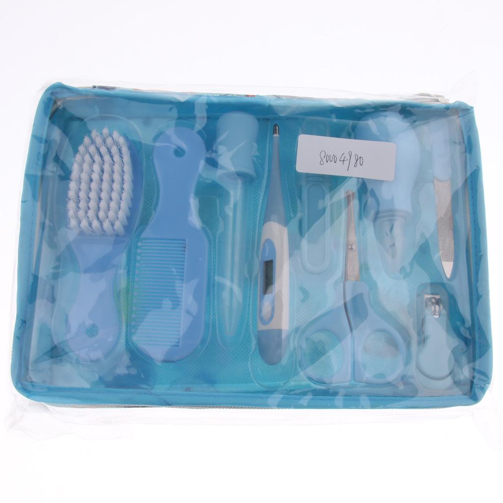 9pcs Kid Baby Nail Clipper Hair Care Set Grooming Thermometer Brush Kit Blue