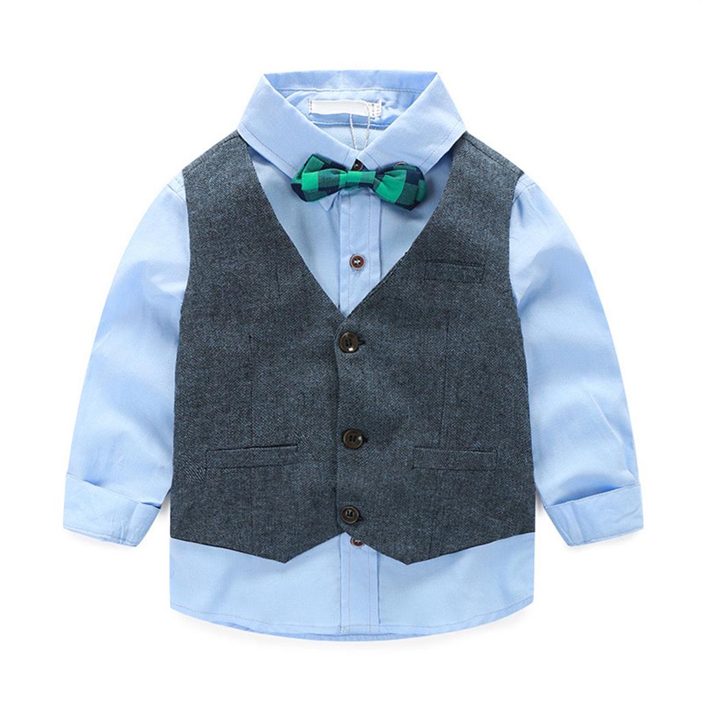 Baby Boy's Cotton Long-Sleeved Gentleman Suit 3 Pieces  Gray blue - 100cm(3T)