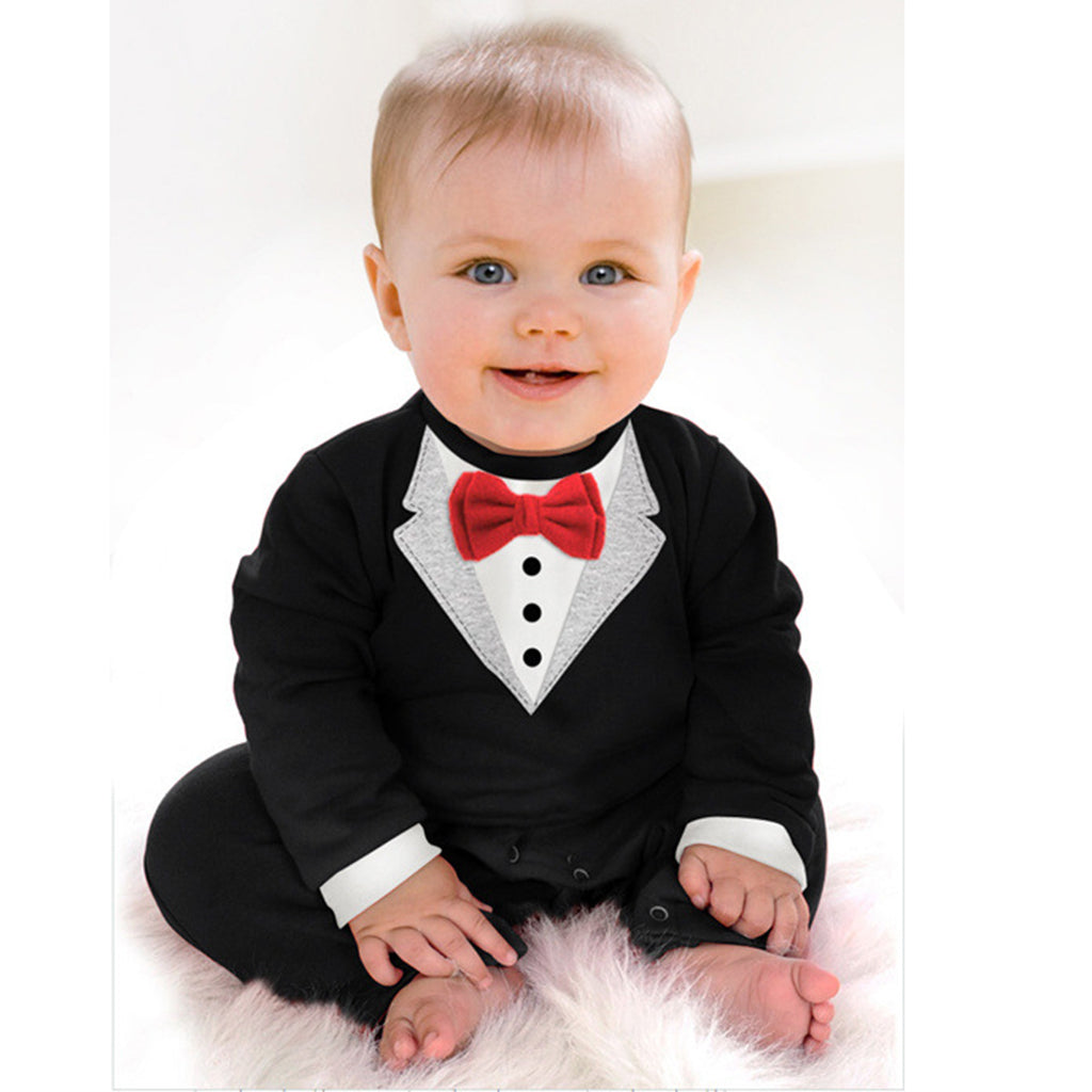 Newborn Baby Boy's Bow Tie Gentleman Suit Black- 70cm