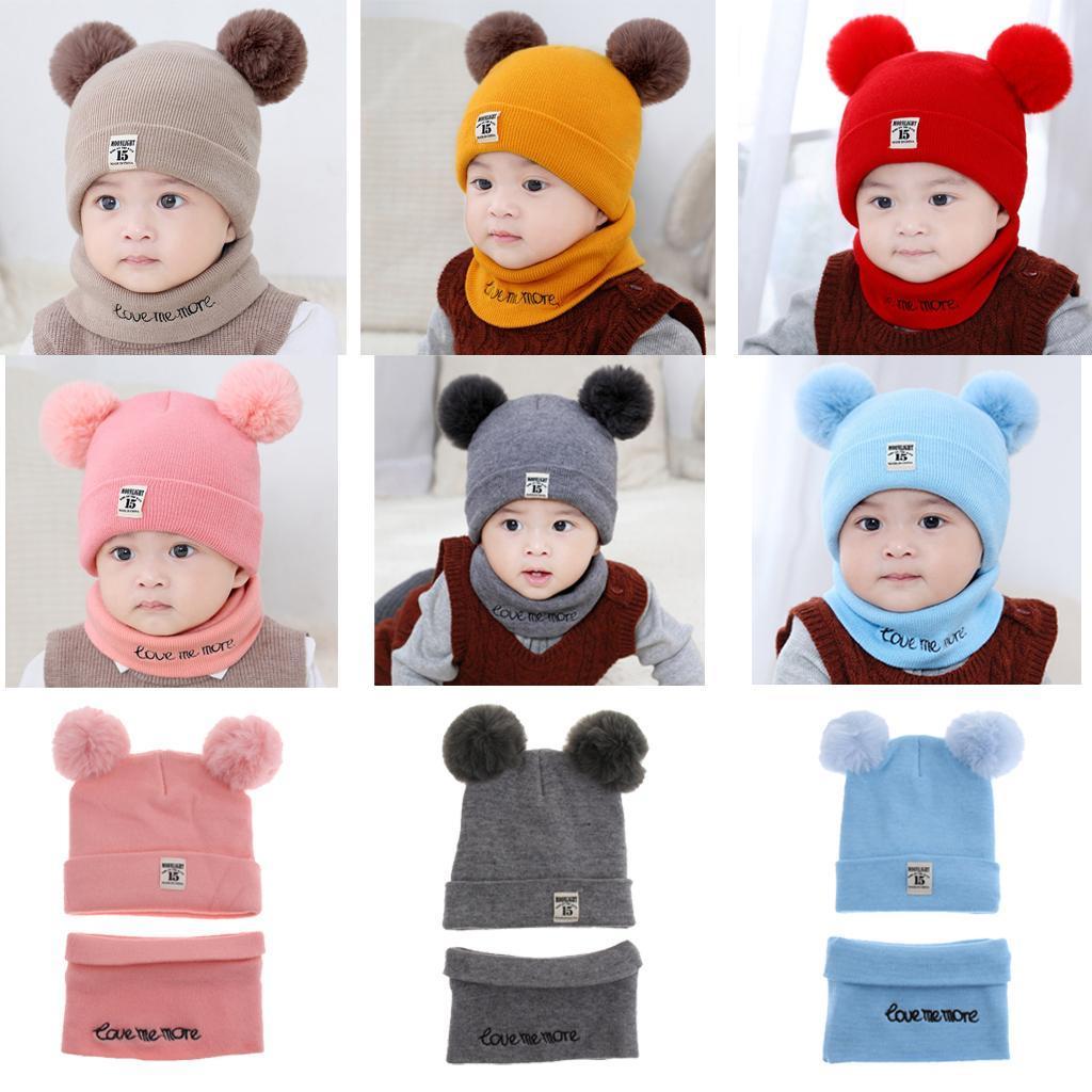 2pcs set Baby Winter Warm Knit Hat Infant Toddler Pom Beanie Cap Red