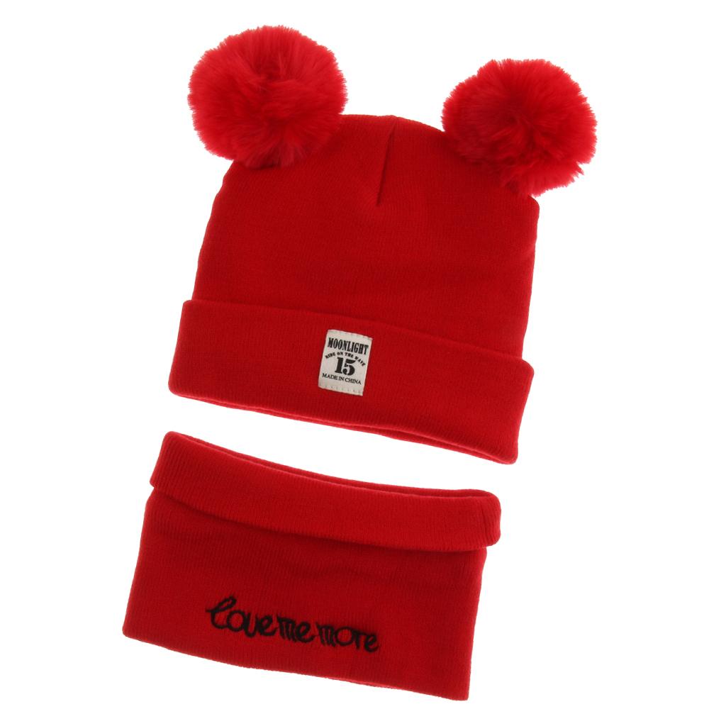 2pcs set Baby Winter Warm Knit Hat Infant Toddler Pom Beanie Cap Red