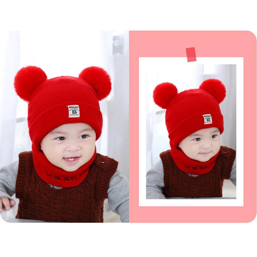 2pcs set Baby Winter Warm Knit Hat Infant Toddler Pom Beanie Cap Red