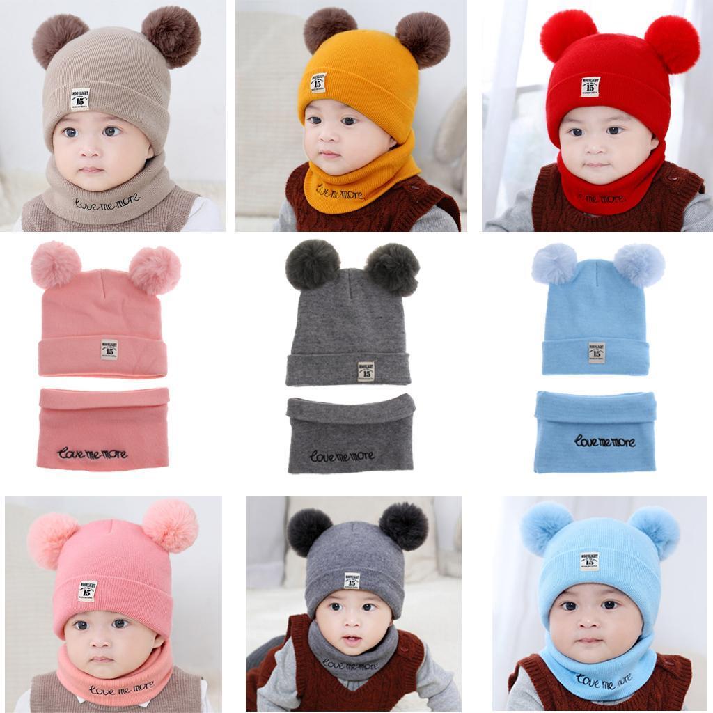 2pcs set Baby Winter Warm Knit Hat Infant Toddler Pom Beanie Cap Red