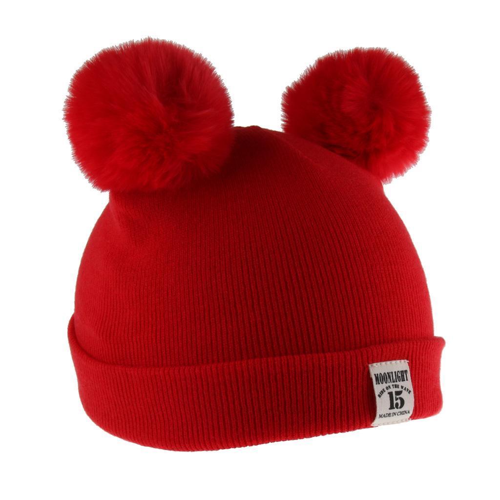 2pcs set Baby Winter Warm Knit Hat Infant Toddler Pom Beanie Cap Red