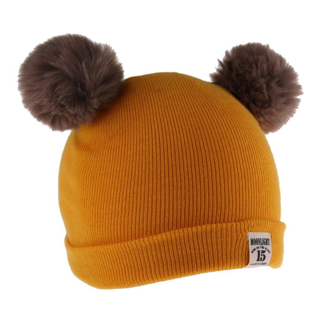 2pcs set Baby Winter Warm Knit Hat Infant Toddler Pom Beanie Cap Yellow