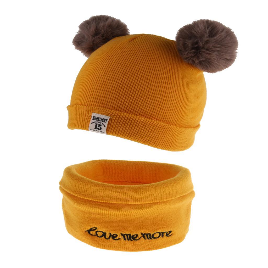 2pcs set Baby Winter Warm Knit Hat Infant Toddler Pom Beanie Cap Yellow