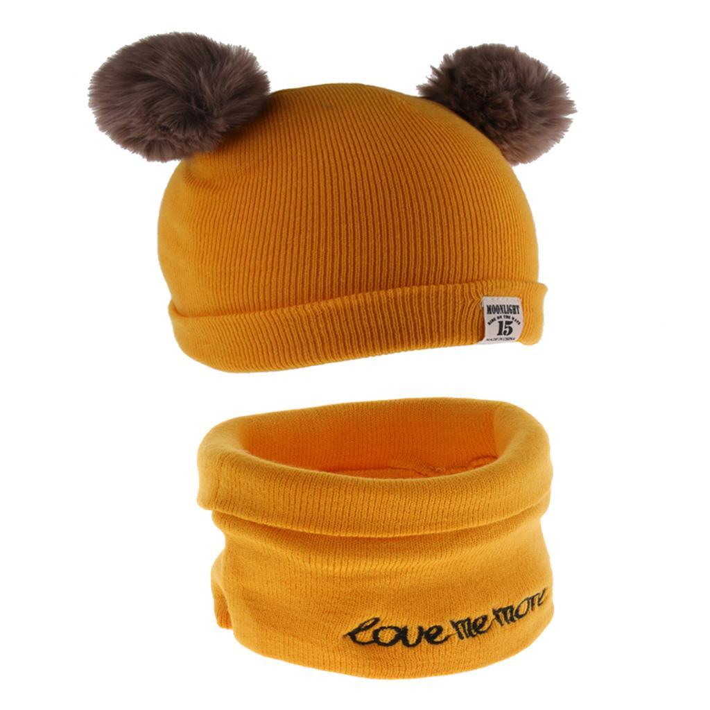 2pcs set Baby Winter Warm Knit Hat Infant Toddler Pom Beanie Cap Yellow