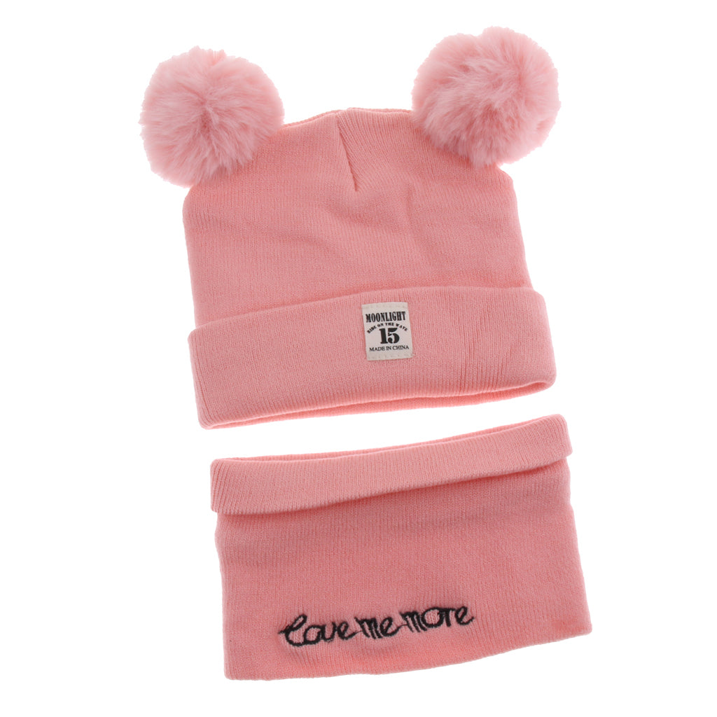 2pcs set Baby Winter Warm Knit Hat Infant Toddler Pom Beanie Cap Pink