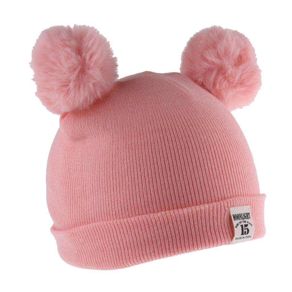 2pcs set Baby Winter Warm Knit Hat Infant Toddler Pom Beanie Cap Pink