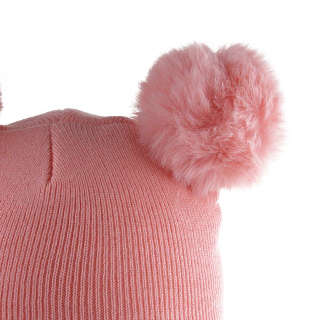 2pcs set Baby Winter Warm Knit Hat Infant Toddler Pom Beanie Cap Pink