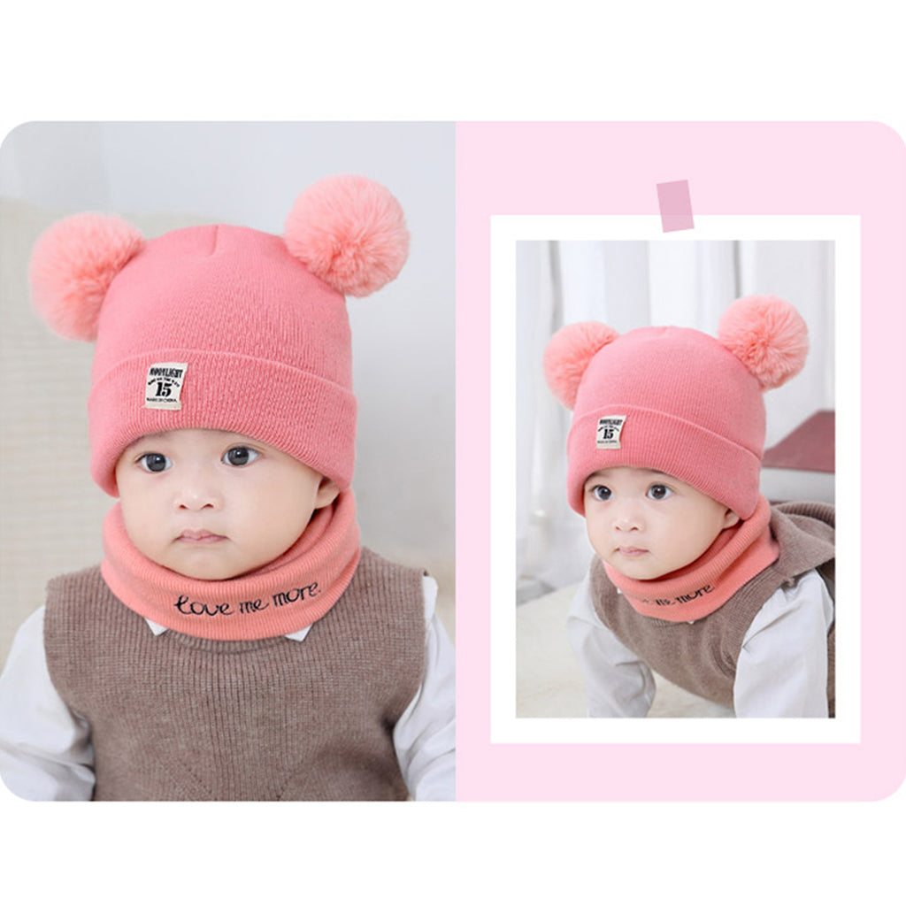 2pcs set Baby Winter Warm Knit Hat Infant Toddler Pom Beanie Cap Pink