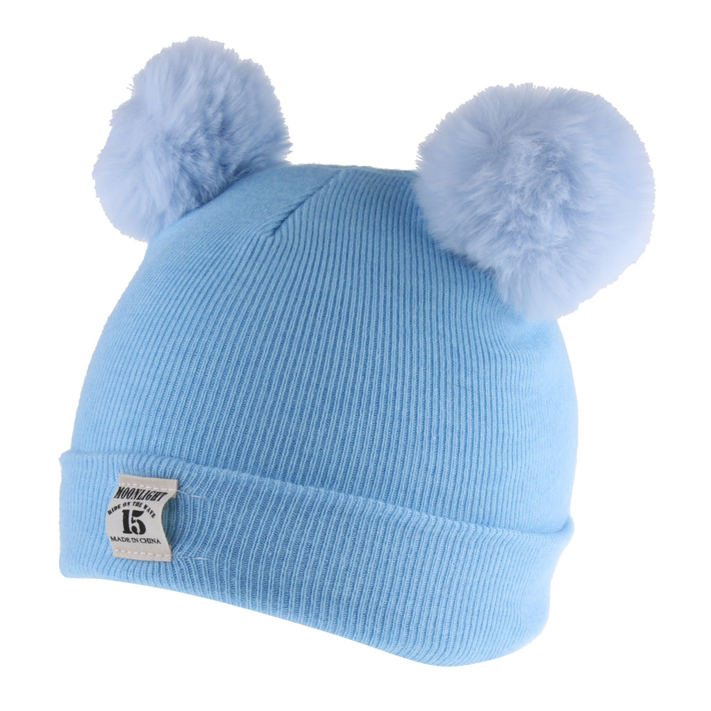 2pcs set Baby Winter Warm Knit Hat Infant Toddler Pom Beanie Cap Sky Blue