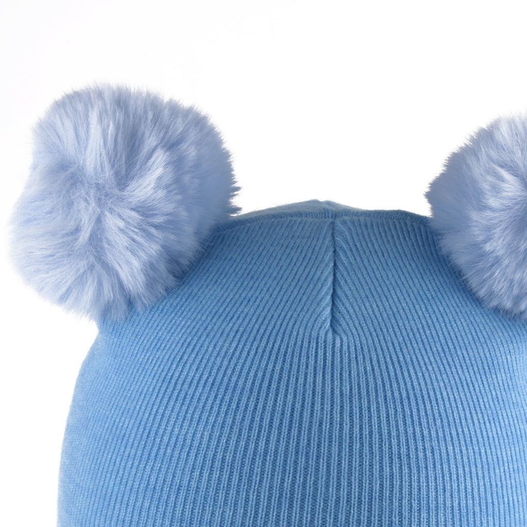 2pcs set Baby Winter Warm Knit Hat Infant Toddler Pom Beanie Cap Sky Blue