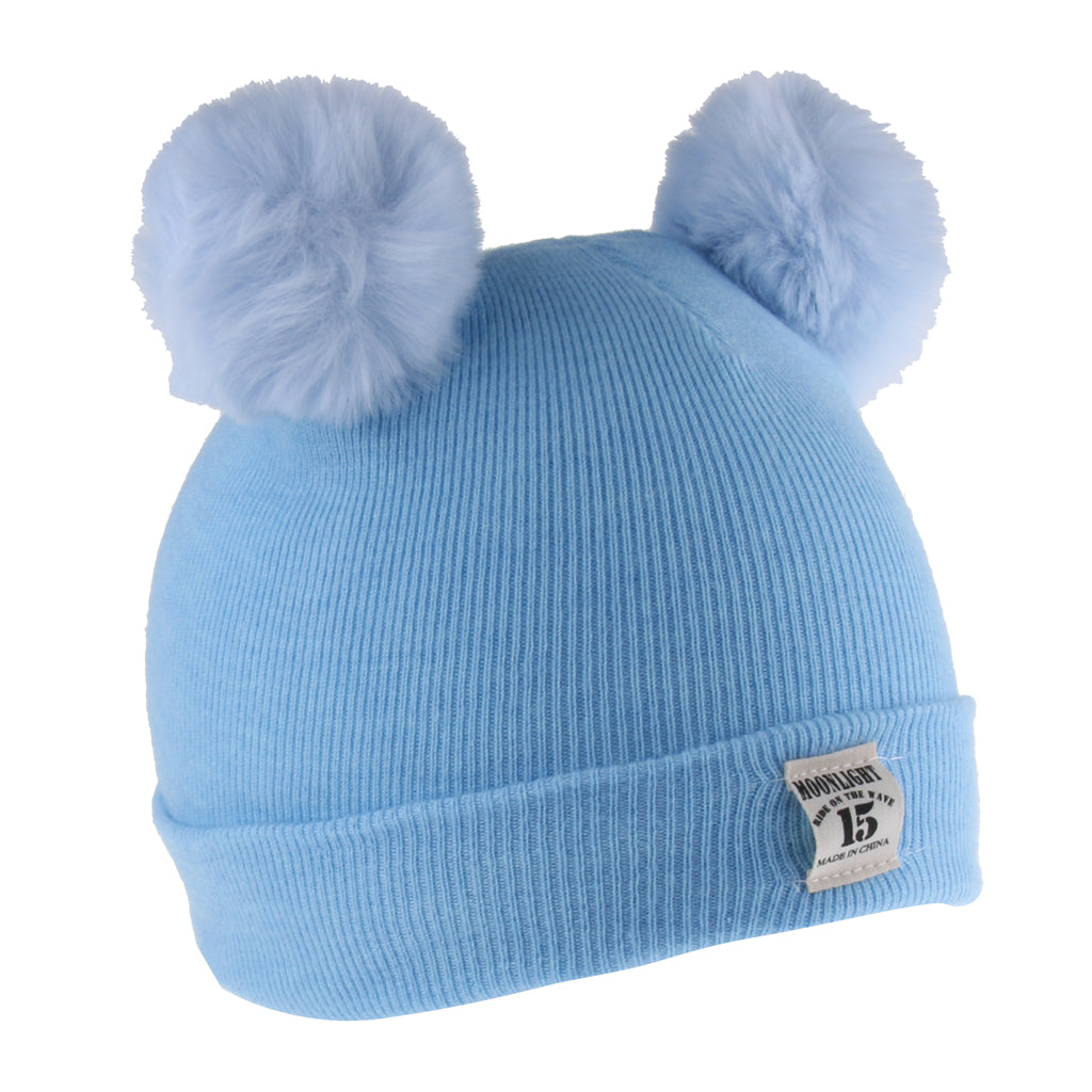 2pcs set Baby Winter Warm Knit Hat Infant Toddler Pom Beanie Cap Sky Blue