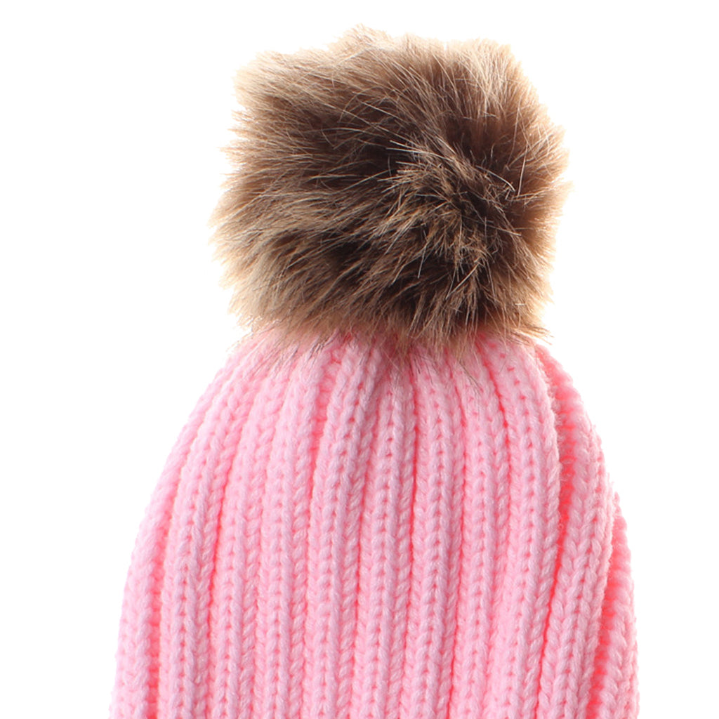 2 Pieces Parent-Child Hat Warmer Winter Knit Hat Beanie Ski Cap Pink