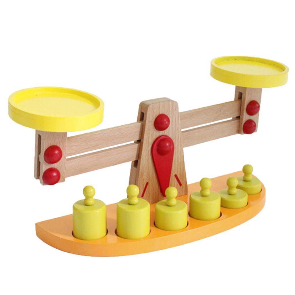 Wooden Balance Scale with 6 Pieces Weights Kids Preschool Educational Toy