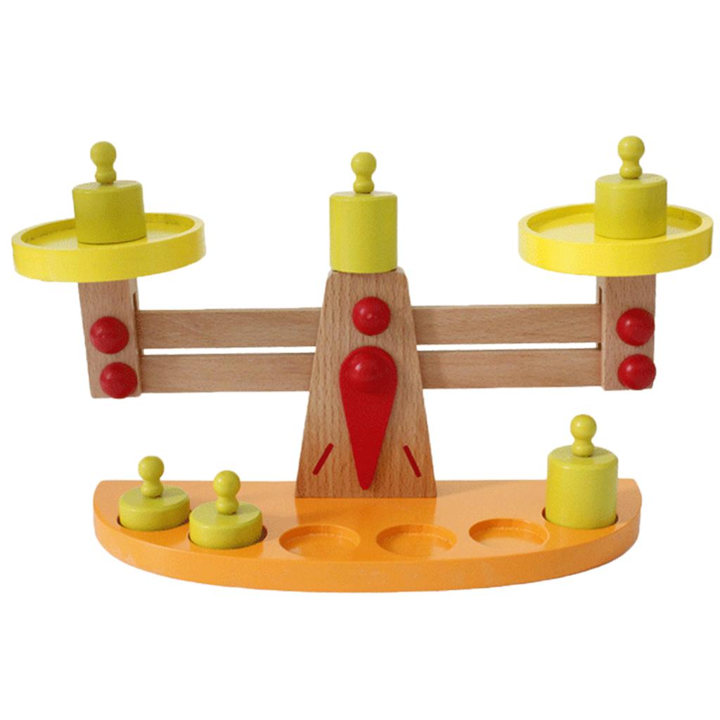 Wooden Balance Scale with 6 Pieces Weights Kids Preschool Educational Toy