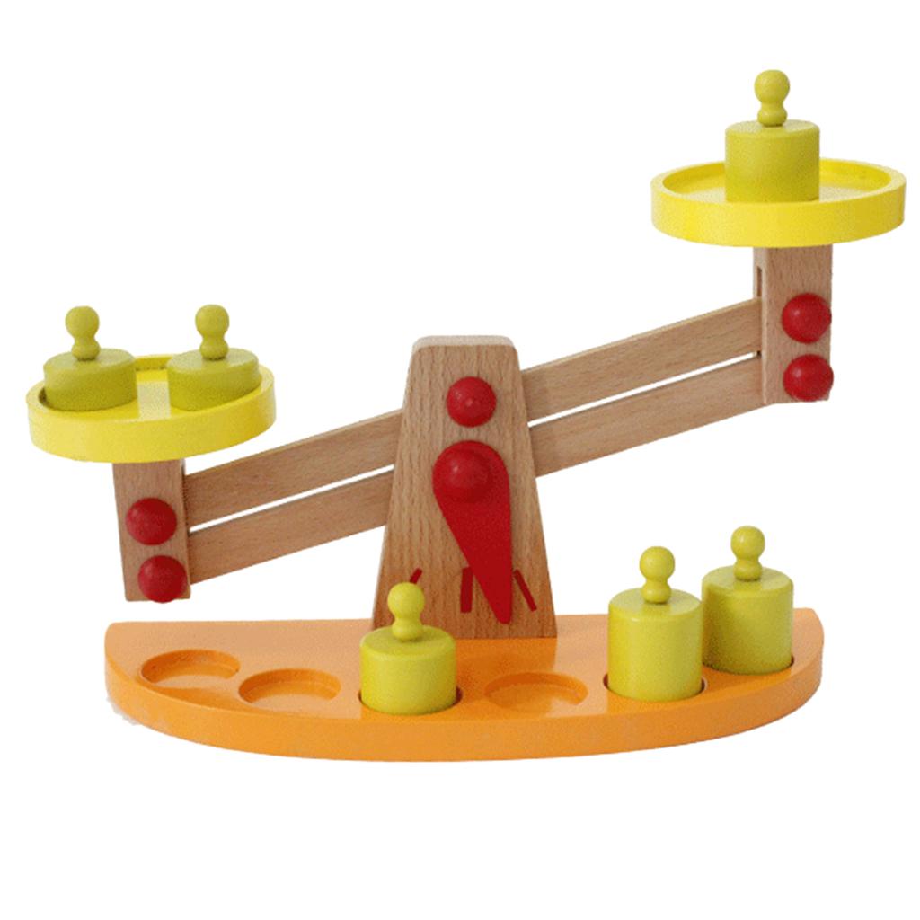 Wooden Balance Scale with 6 Pieces Weights Kids Preschool Educational Toy