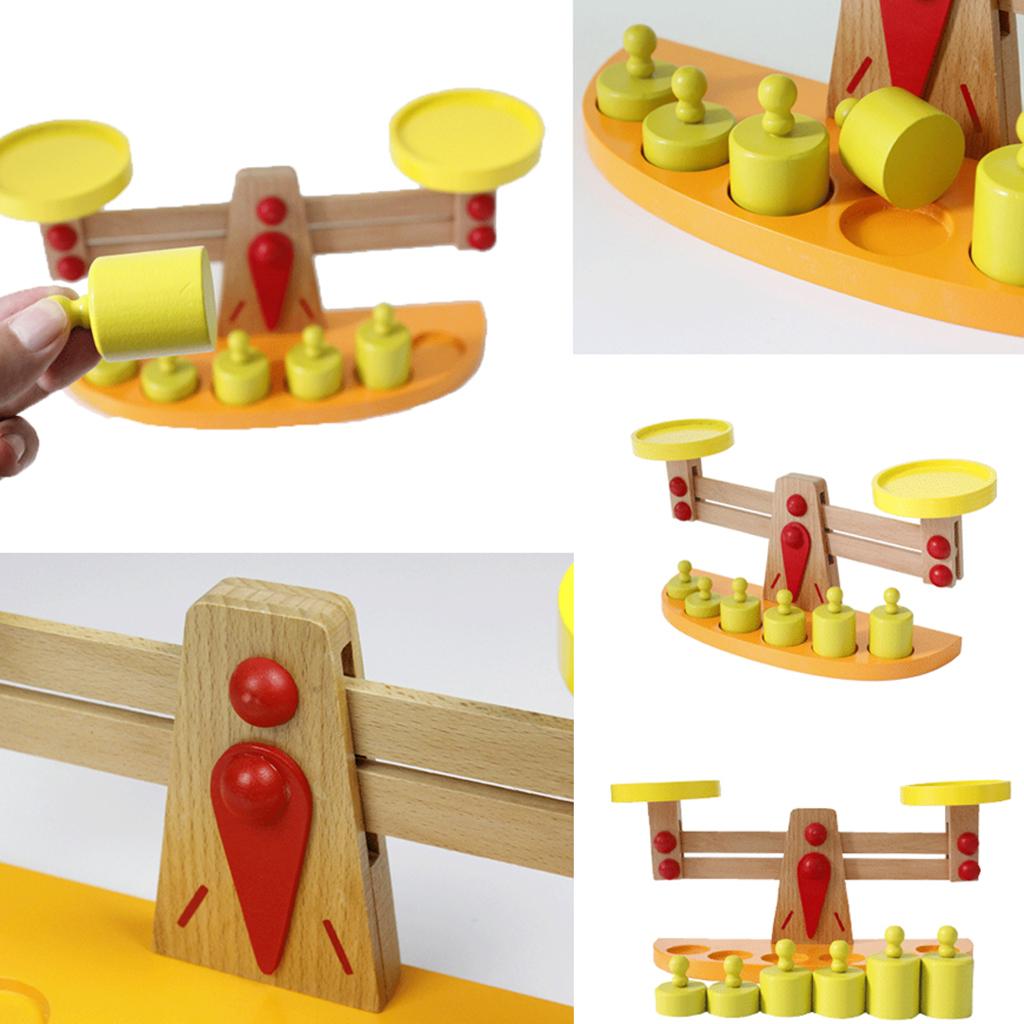 Wooden Balance Scale with 6 Pieces Weights Kids Preschool Educational Toy