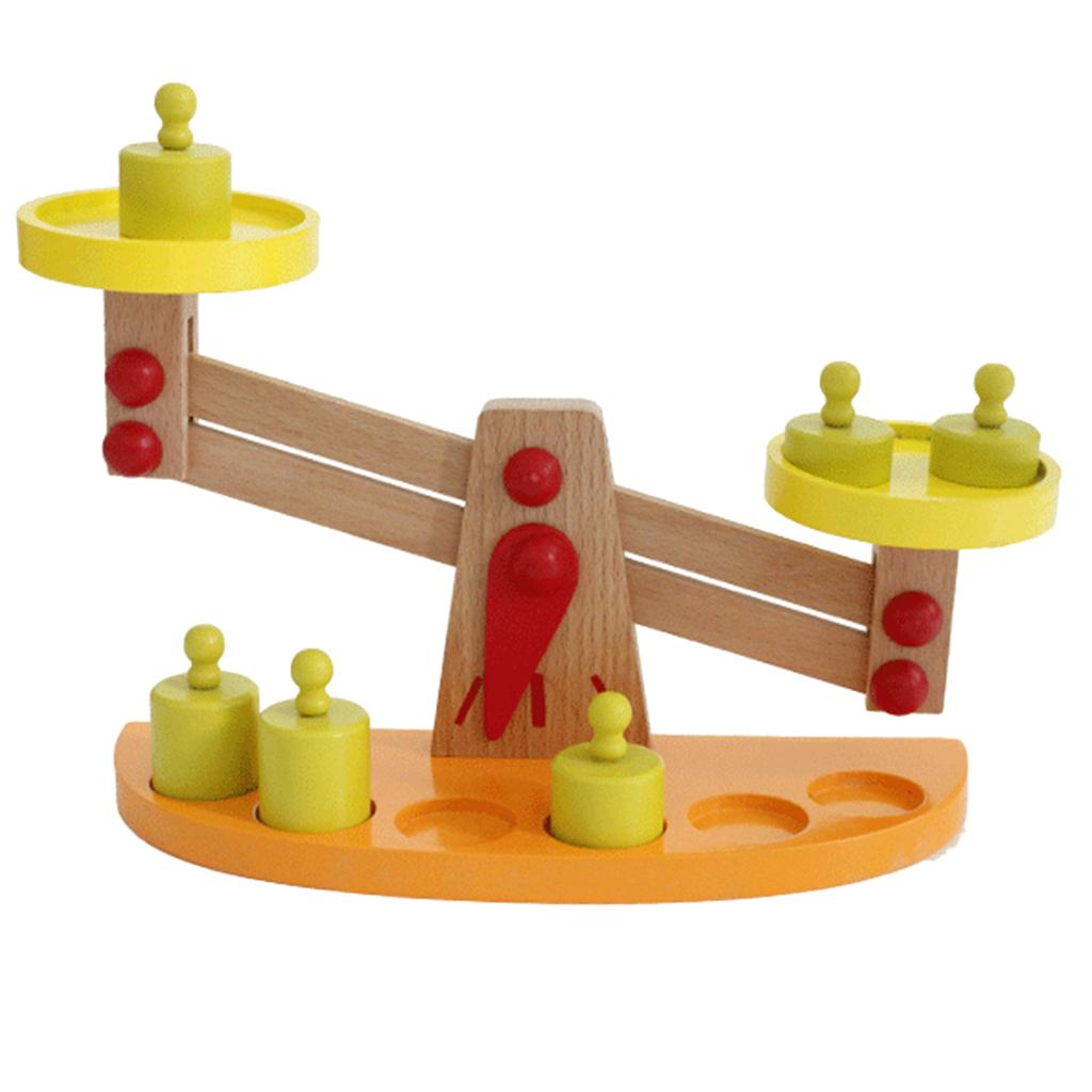 Wooden Balance Scale with 6 Pieces Weights Kids Preschool Educational Toy