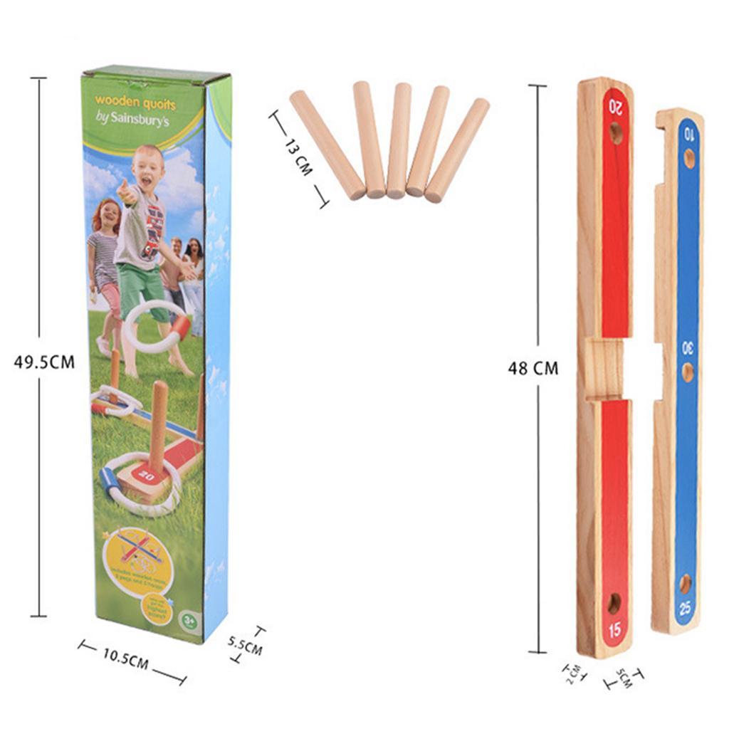 Indoor Outdoor Sports Toys - Ring Toss Game Set (Durable Wood Base, 5 Wood Pegs, 5 Rope Rings)