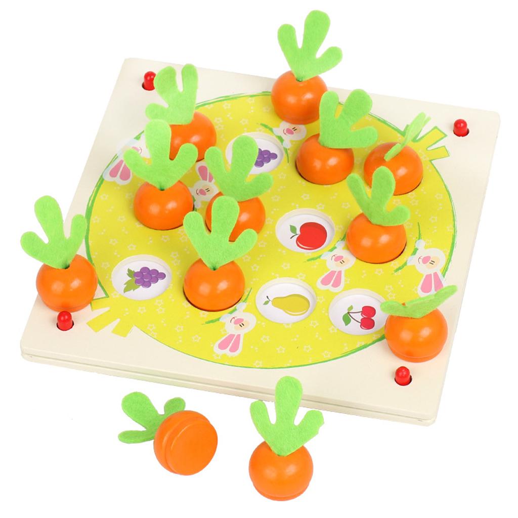 Wooden Carrot Memory Chess Fun Macthing Game Kids Educational Toy Gift