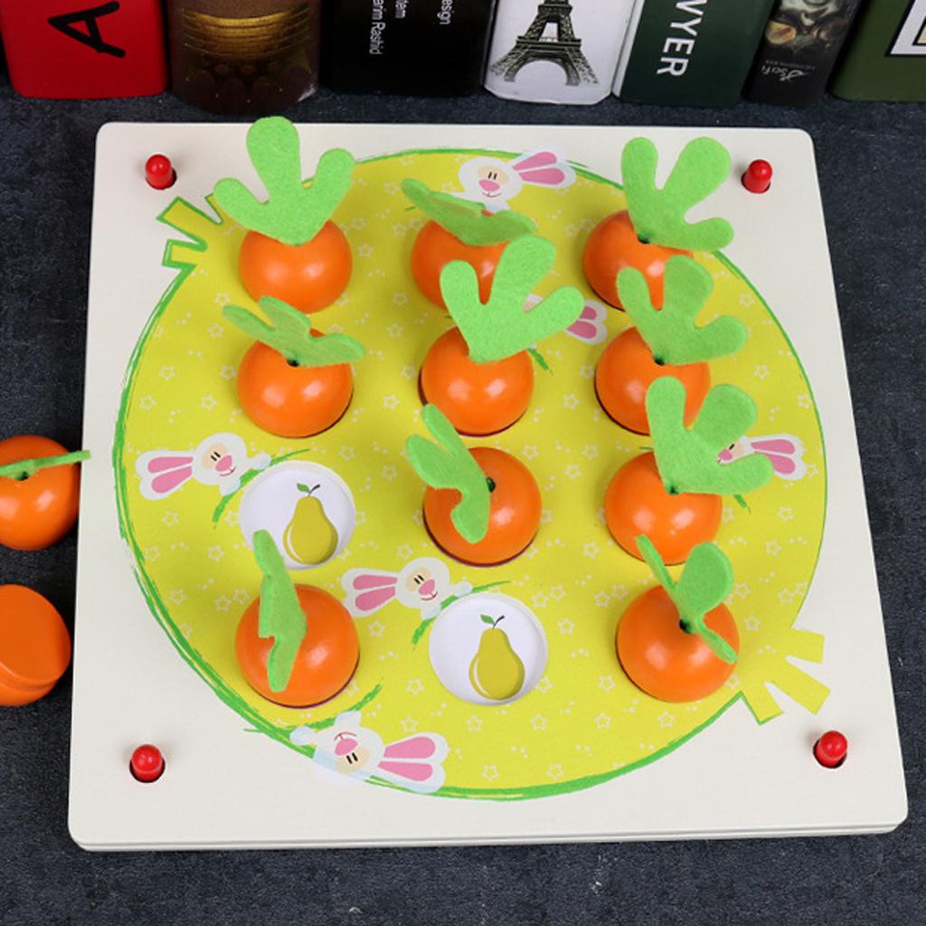 Wooden Carrot Memory Chess Fun Macthing Game Kids Educational Toy Gift