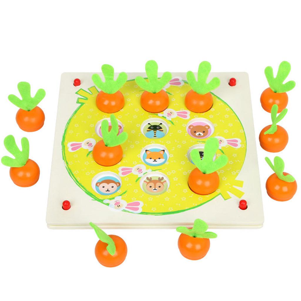 Wooden Carrot Memory Chess Fun Macthing Game Kids Educational Toy Gift