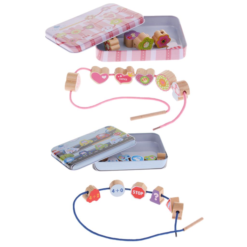 Wood Blocks Threading Beads Education Toy for Kids Children Heart Modle
