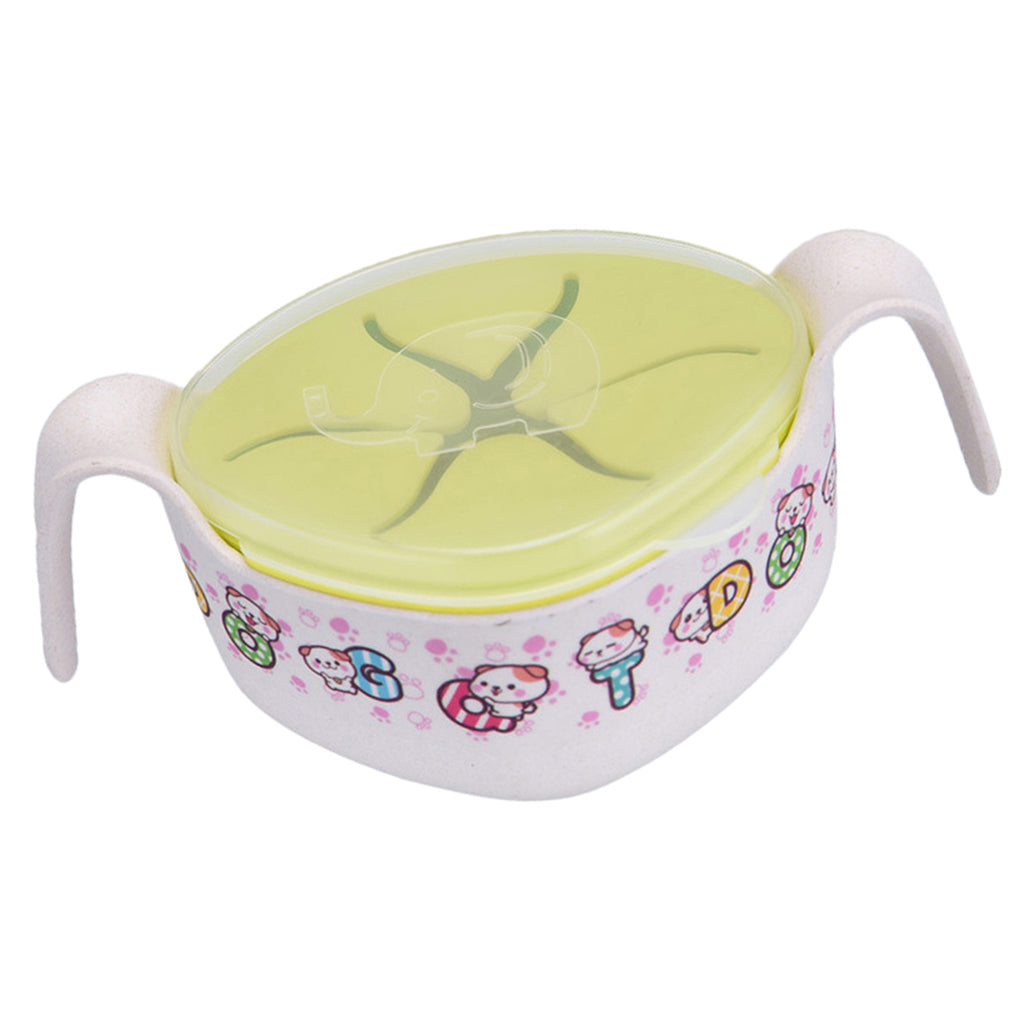 Baby Bamboo Fiber Feeding Bowl w/ Lid and straws Dinnerware Bowl Green