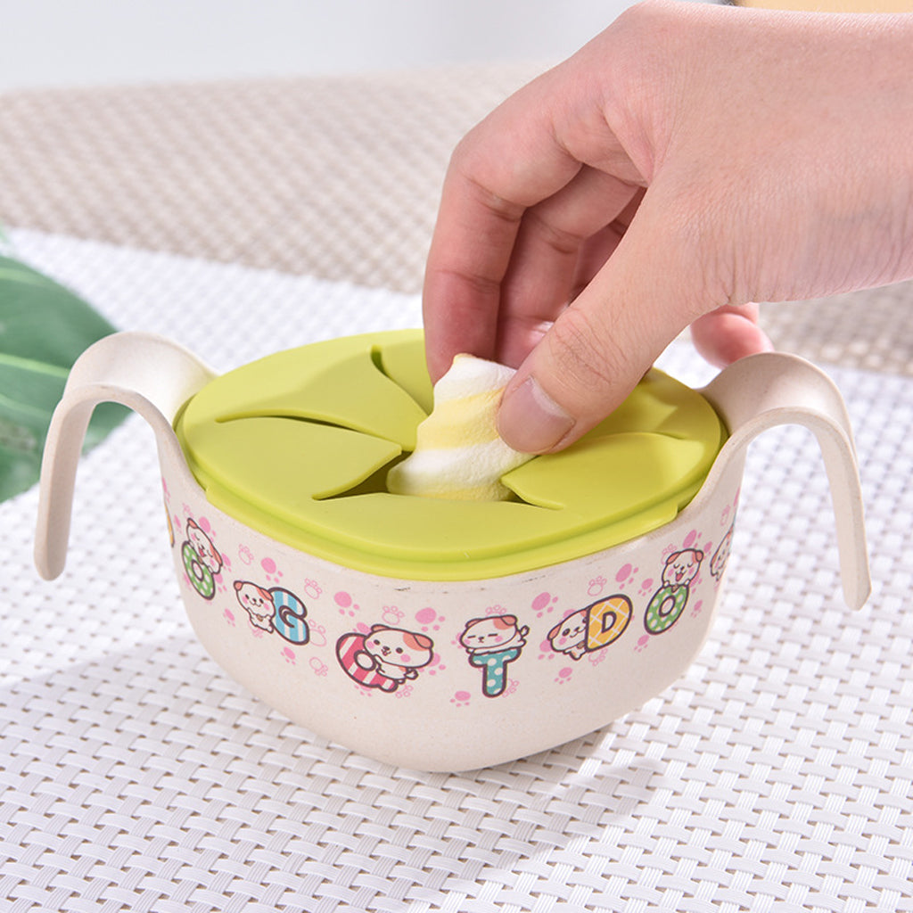Baby Bamboo Fiber Feeding Bowl w/ Lid and straws Dinnerware Bowl Green