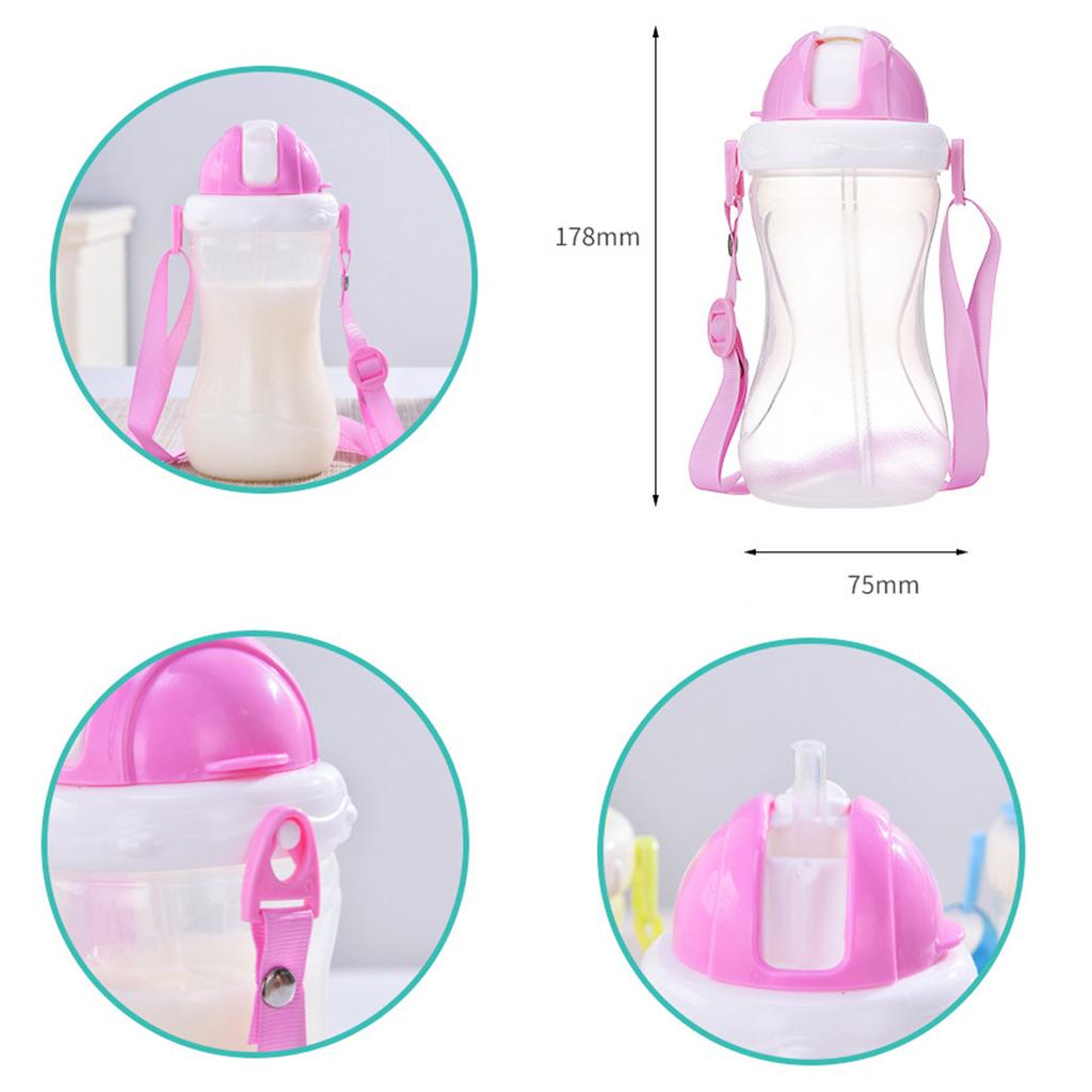 Baby Children School Drinking Water Straw Bottle Sippy Suction Cup Pink 1