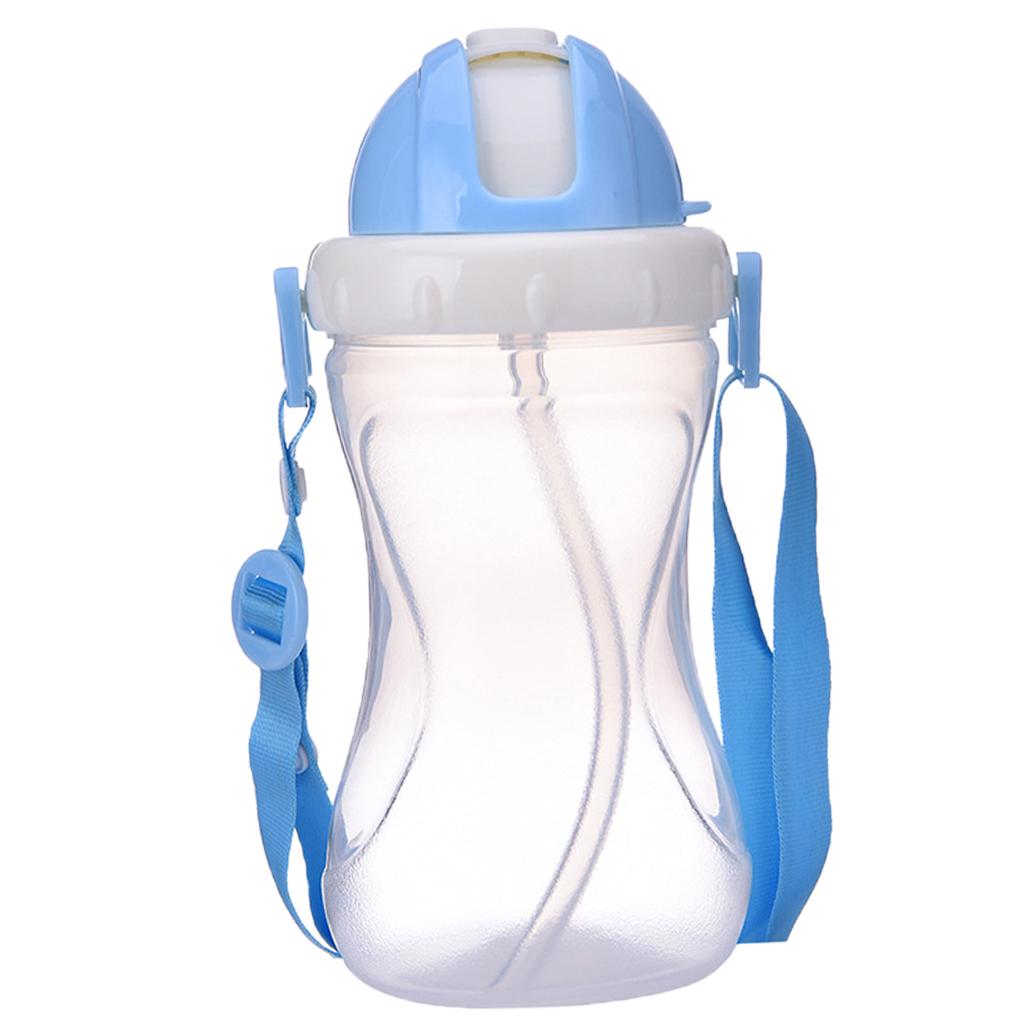 Baby Children School Drinking Water Straw Bottle Sippy Suction Cup Blue 1