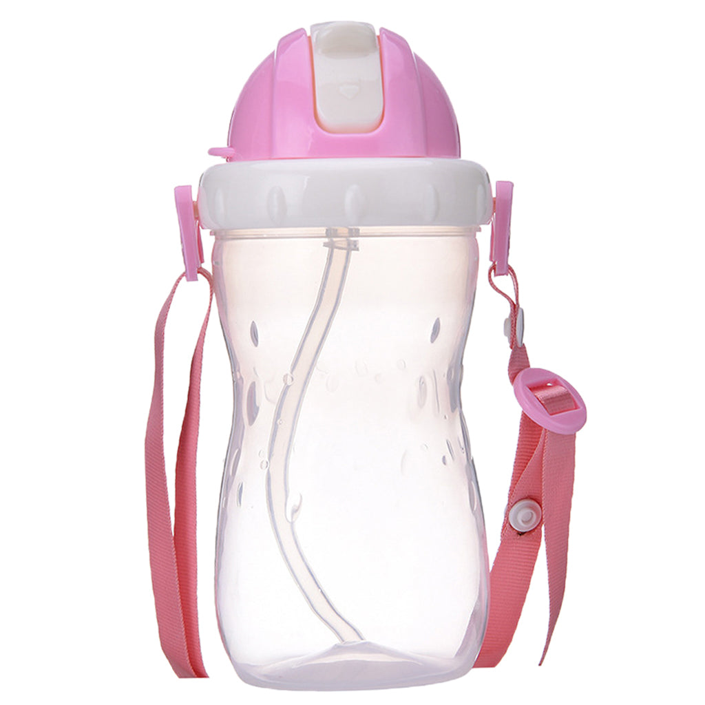 Baby Children School Drinking Water Straw Bottle Sippy Suction Cup Pink