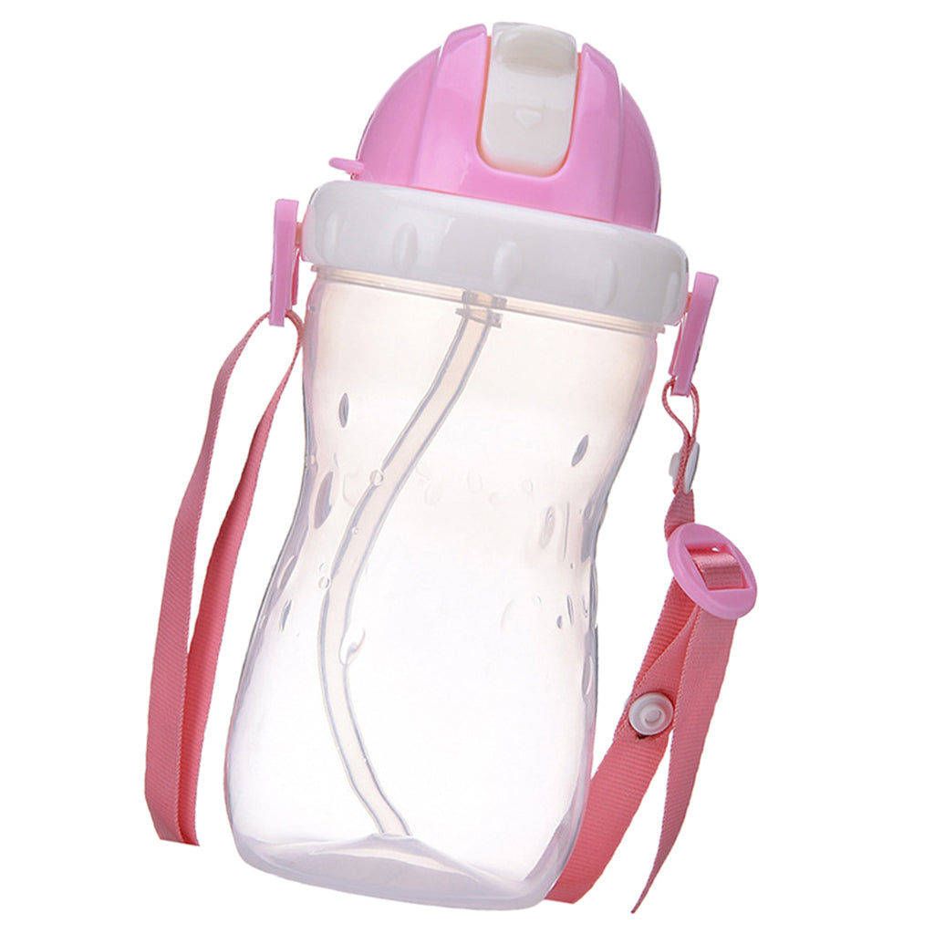 Baby Children School Drinking Water Straw Bottle Sippy Suction Cup Pink