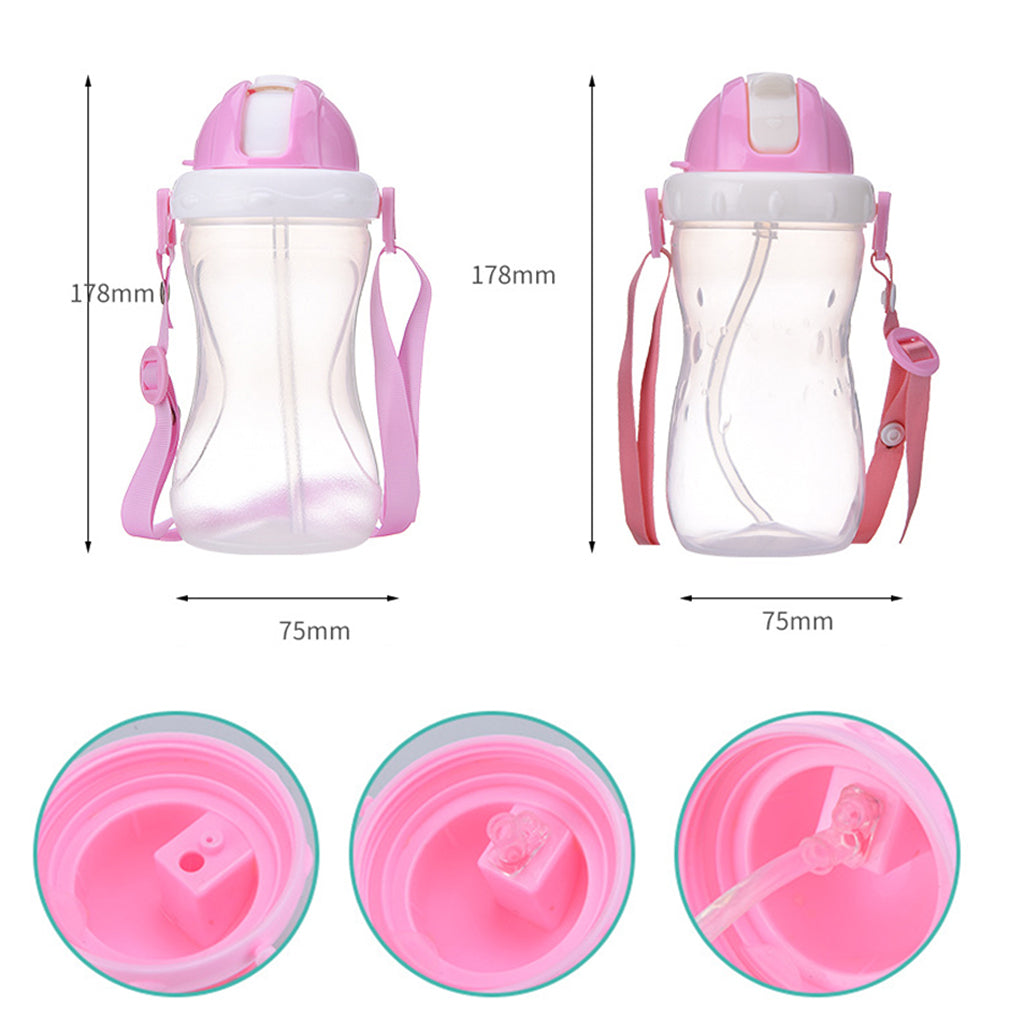 Baby Children School Drinking Water Straw Bottle Sippy Suction Cup Pink