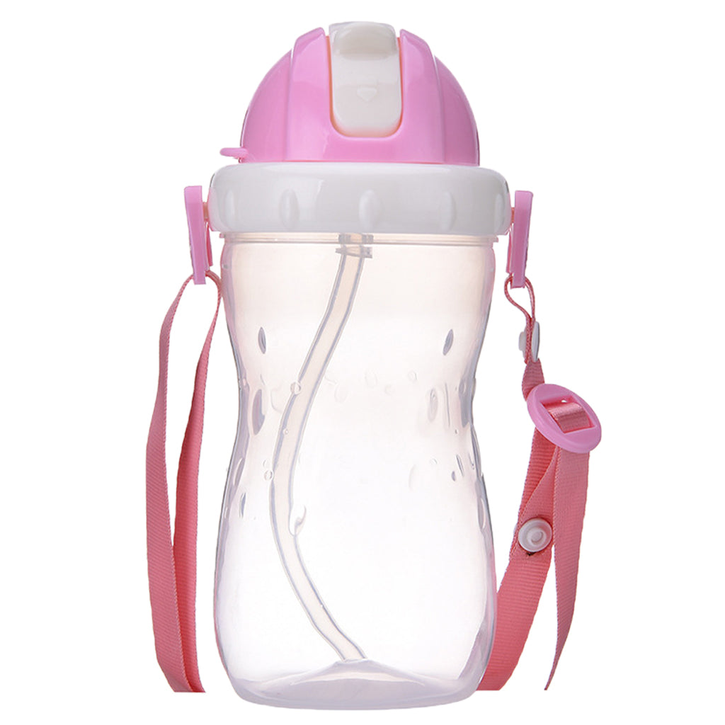 Baby Children School Drinking Water Straw Bottle Sippy Suction Cup Pink