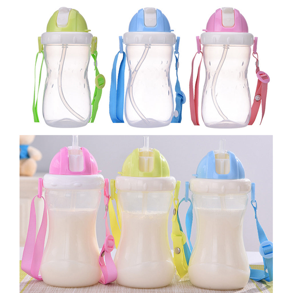 Baby Children School Drinking Water Straw Bottle Sippy Suction Cup Pink