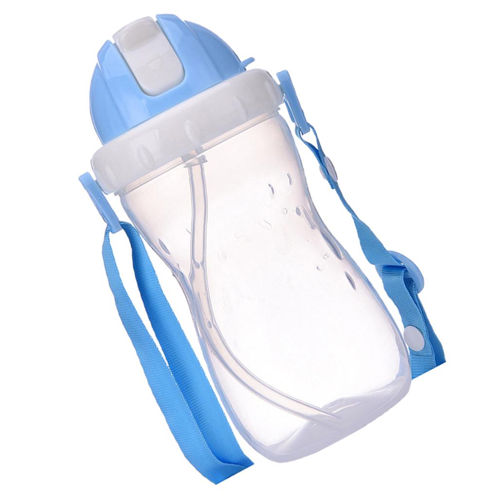 Baby Children School Drinking Water Straw Bottle Sippy Suction Cup Blue