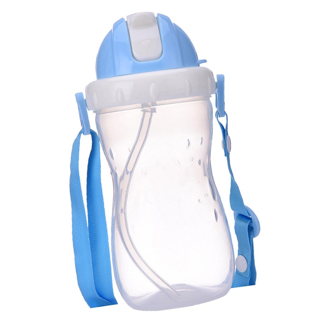 Baby Children School Drinking Water Straw Bottle Sippy Suction Cup Blue