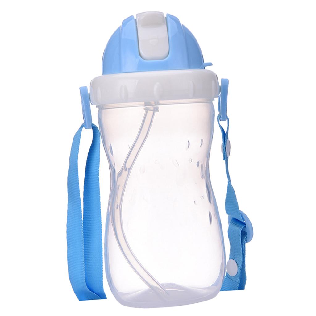 Baby Children School Drinking Water Straw Bottle Sippy Suction Cup Blue