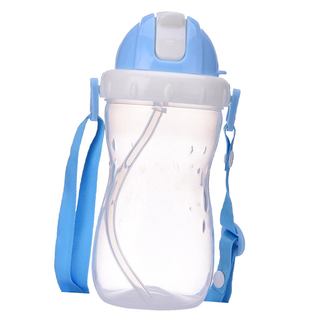 Baby Children School Drinking Water Straw Bottle Sippy Suction Cup Blue