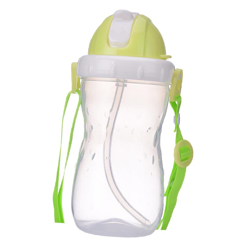 Baby Children School Drinking Water Straw Bottle Sippy Suction Cup Green