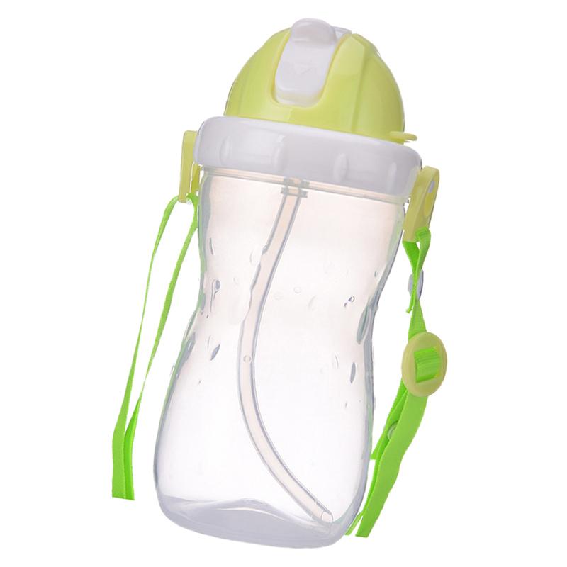 Baby Children School Drinking Water Straw Bottle Sippy Suction Cup Green