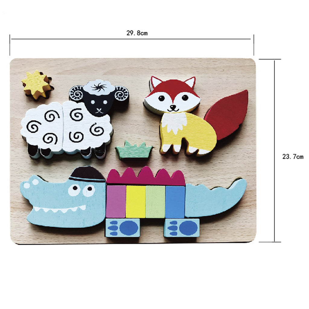 Wooden 3-in-1 Animals Crocodile Lowrie Sheep Jigsaw Puzzle Education Toy