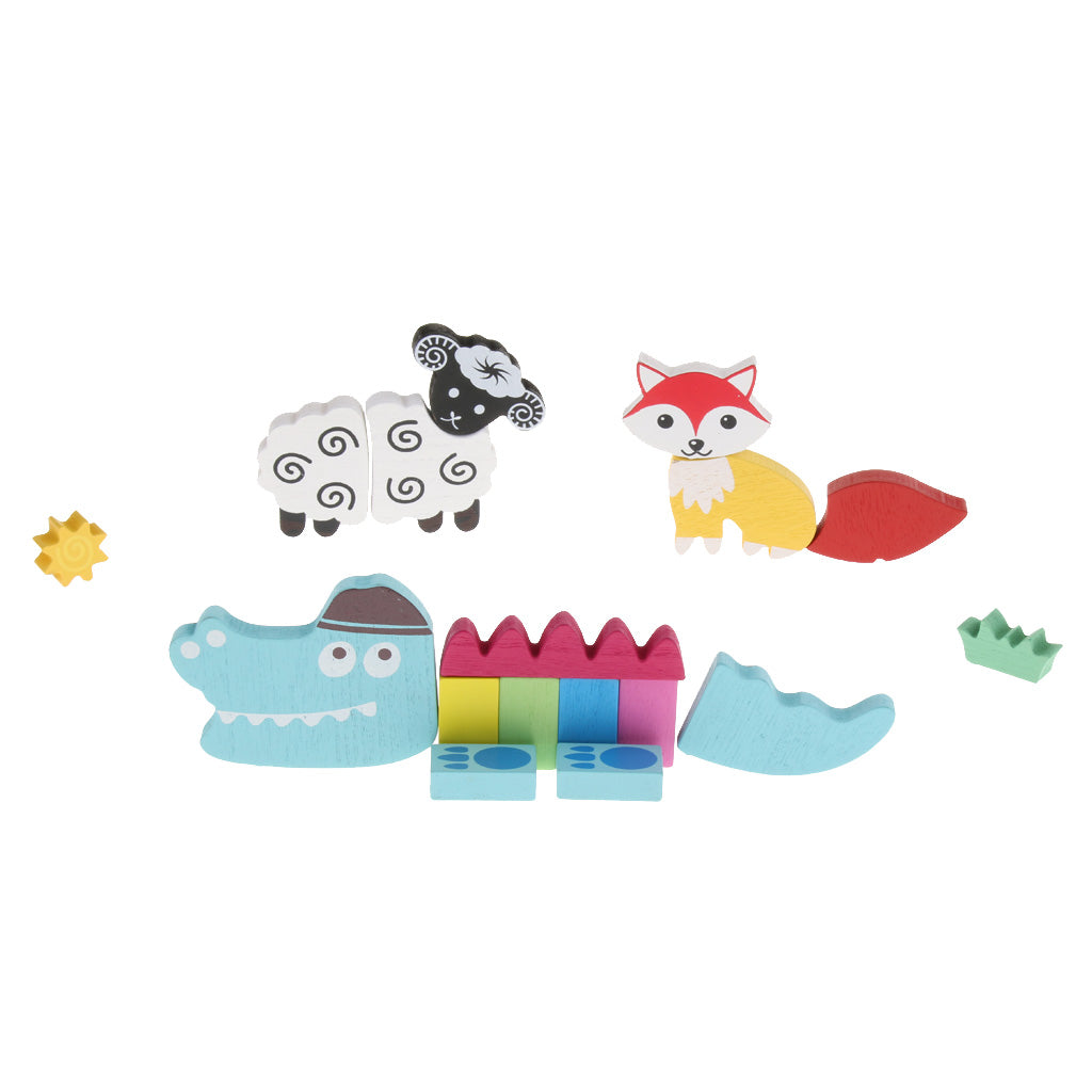 Wooden 3-in-1 Animals Crocodile Lowrie Sheep Jigsaw Puzzle Education Toy