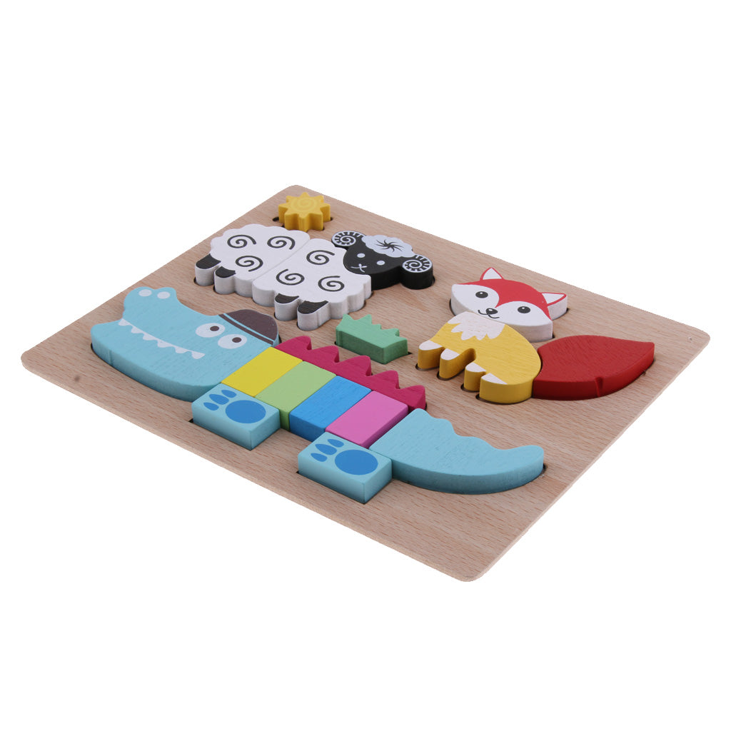 Wooden 3-in-1 Animals Crocodile Lowrie Sheep Jigsaw Puzzle Education Toy