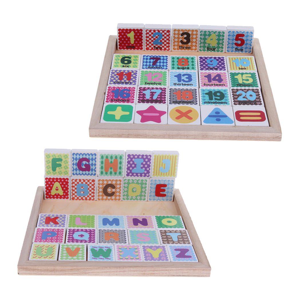 Wooden Digital Numbers & Alphabet Jigsaw Puzzle Blocks Kids Education Toy