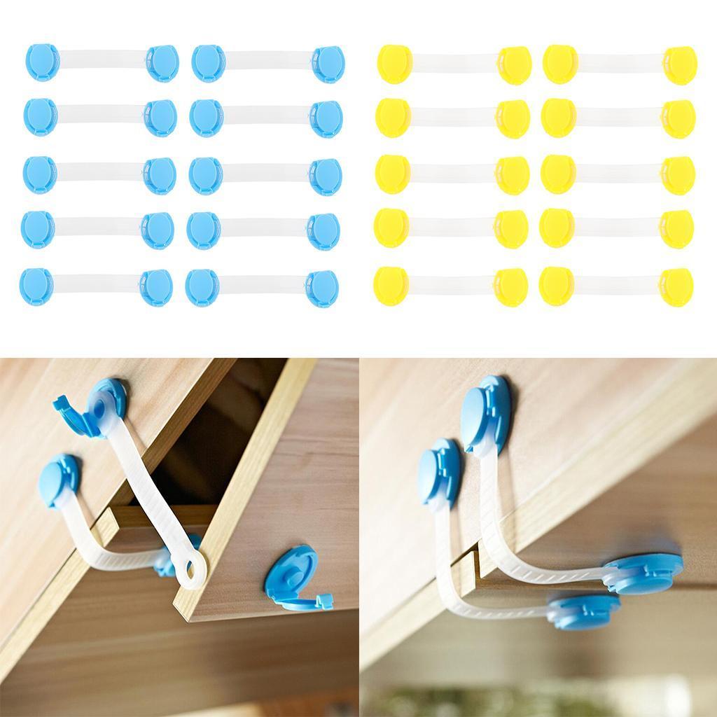 10Pcs Multi-Functional Baby-Proof Safety Lock for Cabinets Drawers Yellow