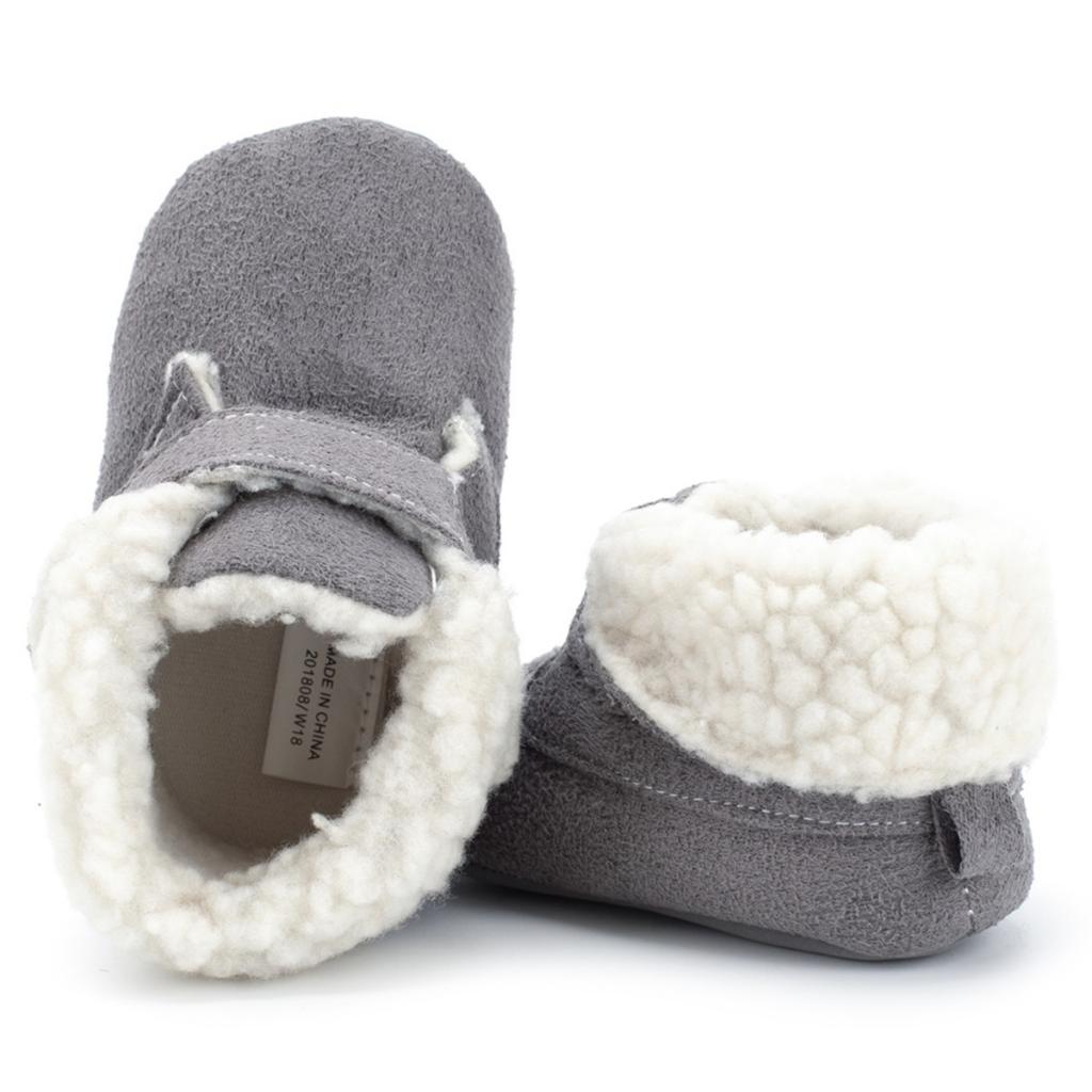 Warm Soft Baby Shoes Winter Baby Cotton Boots  Gray for 3-6 months